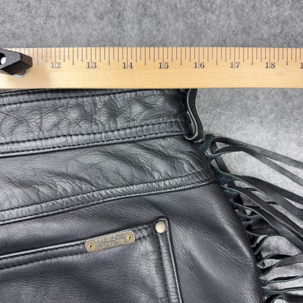 VTG Harley Davidson Leather Pants Womens 16 Black Motorcycle Biker‎ Fringe 80s - Picture 11 of 14
